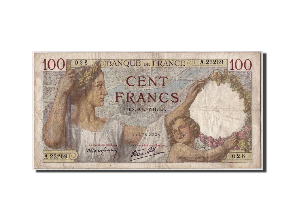 Banknote, France, 100 Francs, 100 F 1939-1942 ''Sully'', 1941, 1941-07-10