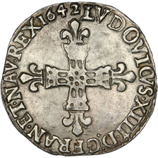 FRANCE, 1/4 Écu à la croix, 1/4 ECU, 1642, Bordeaux, KM #47.10, AU(50-53), Silve