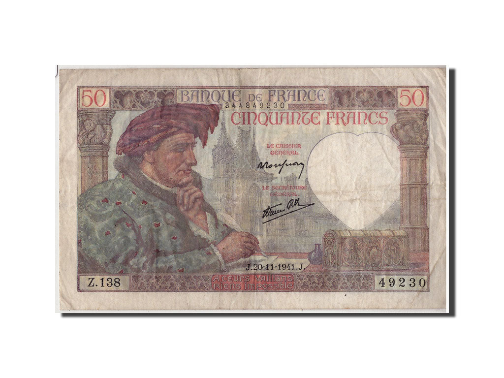 Banconote, Francia, 50 Francs, 50 F 1940-1942 ''Jacques Coeur'', 1941