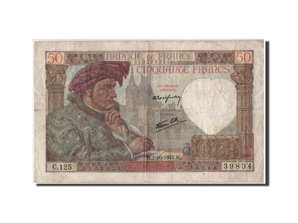Banknote, France, 50 Francs, 50 F 1940-1942 ''Jacques Coeur'', 1941, 1941-10-02