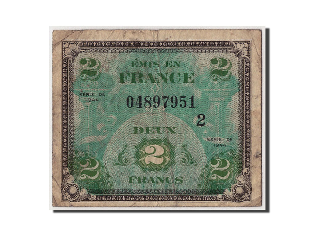 Francia, 2 Francs, 1944 Flag/France, 1944, KM:114b, Undated, B+, Fayette:VF16.2
