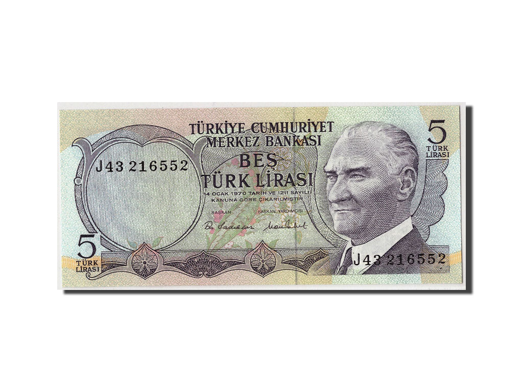 Banknote, Turkey, 5 Lira, L.1970 (1976), Undated, KM:185, UNC(65-70)