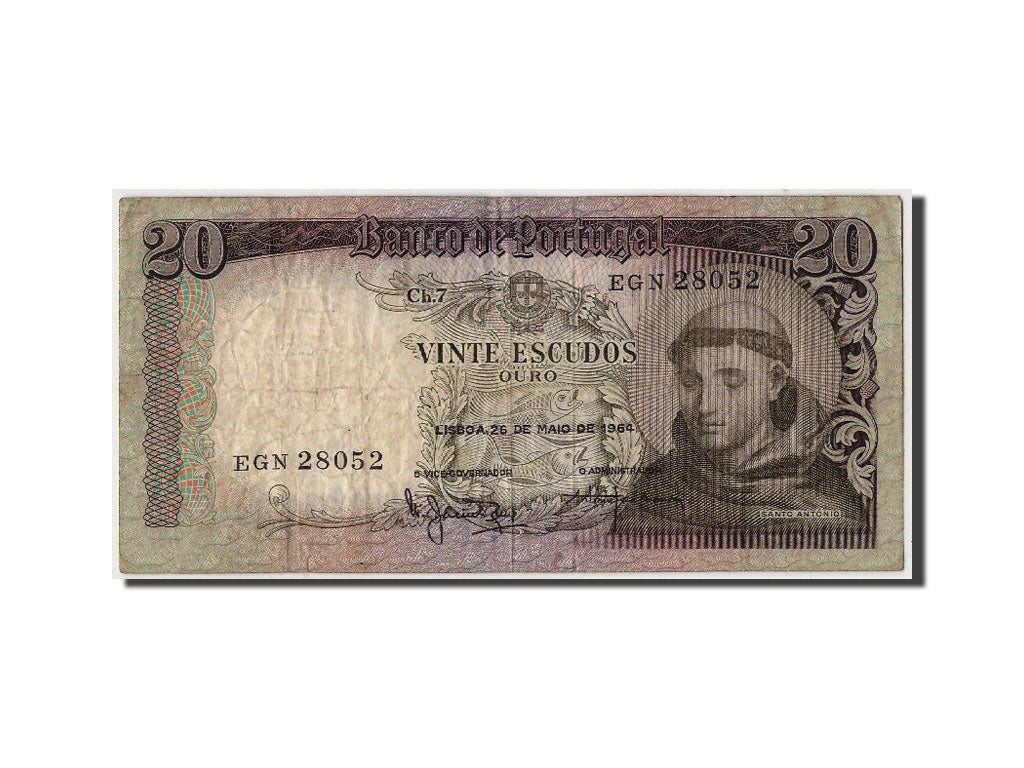 Billete, 20 Escudos, 1964, Portugal, KM:167b, 1964-05-26, RC+