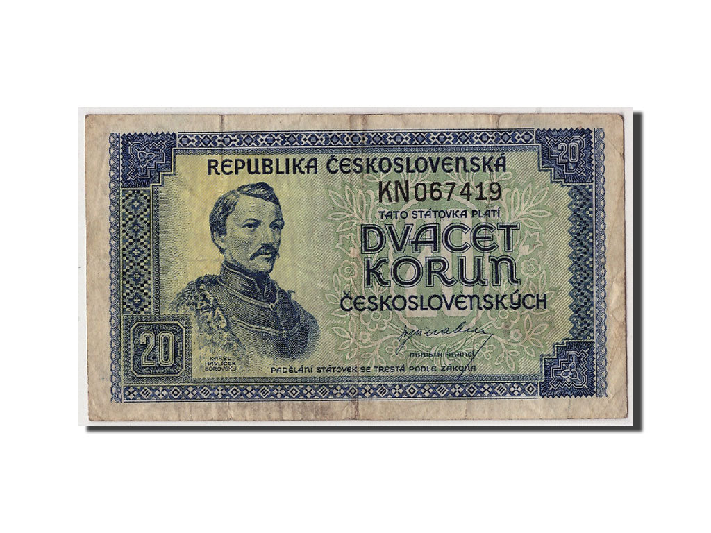 Banknote, Czechoslovakia, 20 Korun, undated (1945), Undated, KM:61a, VF(20-25)