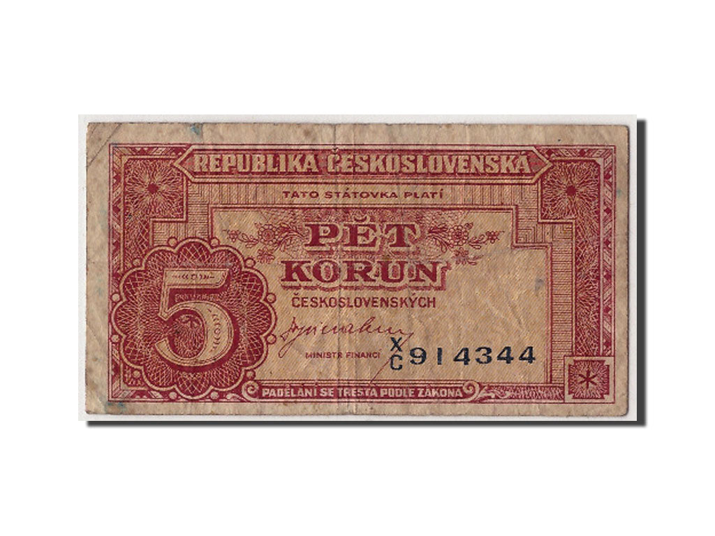 Banknote, Czechoslovakia, 5 Korun, undated (1945), Undated, KM:59a, F(12-15)