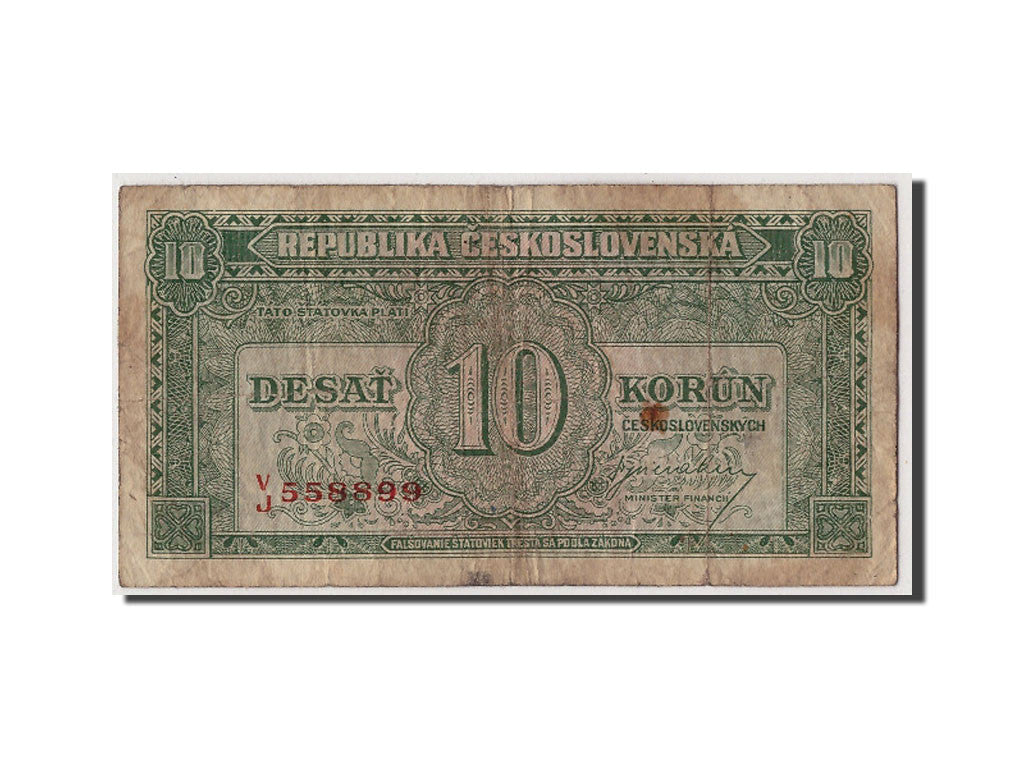 Banknote, Czechoslovakia, 10 Korun, undated (1945), Undated, KM:60a, F(12-15)