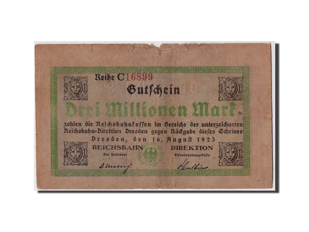 Billete, 3 Millionen Mark, 1923, Alemania, KM:S1174, 1923-08-16, RC