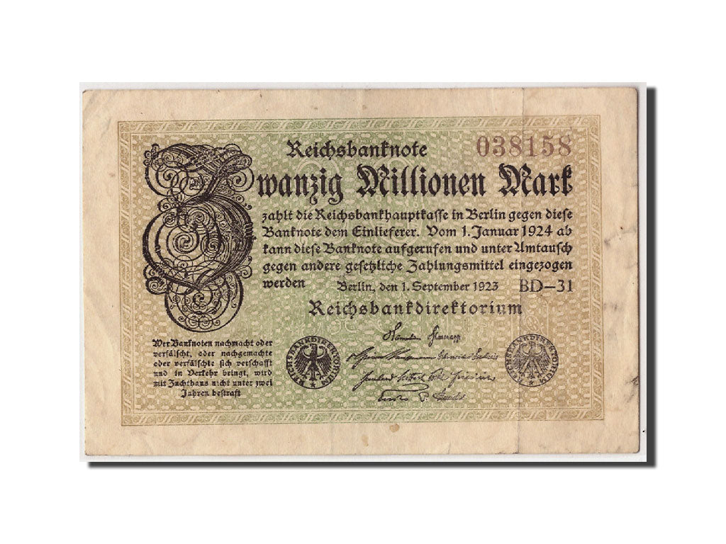 Billet, Allemagne, 20 Millionen Mark, 1923, 1923-09-01, KM:108a, TTB+