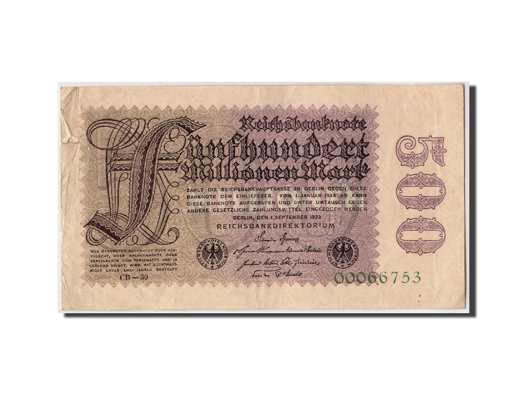 Banknote, Germany, 500 Millionen Mark, 1923, 1923-09-01, KM:110e, VF(20-25)