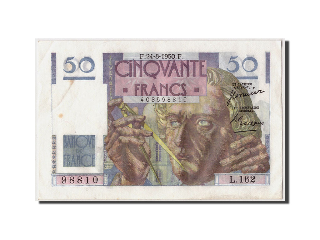 Banknote, France, 50 Francs, 50 F 1946-1951 ''Le Verrier'', 1950, 1950-08-24