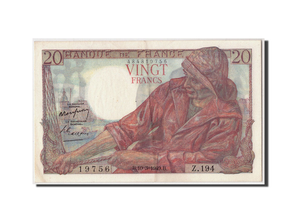 France, 20 Francs 1942-1950 ''Pêcheur'',KM:100c,1949-03-10, AU(50-53)