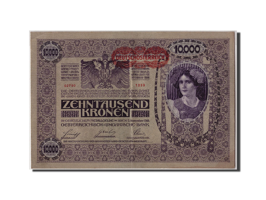 Banknote, Austria, 10,000 Kronen, Undated (1919), 1918-11-02, KM:65, VF(30-35)