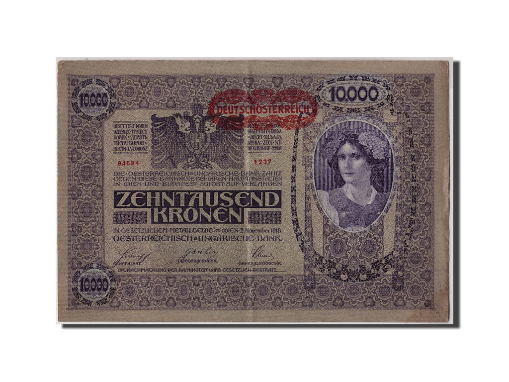 Austria, 10,000 Kronen, Undated (1919), 1918-11-02, KM:65, VF(20-25)
