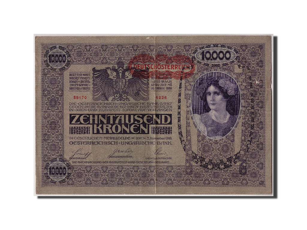 Banknote, Austria, 10,000 Kronen, Undated (1919), 1918-11-02, KM:65, VF(20-25)