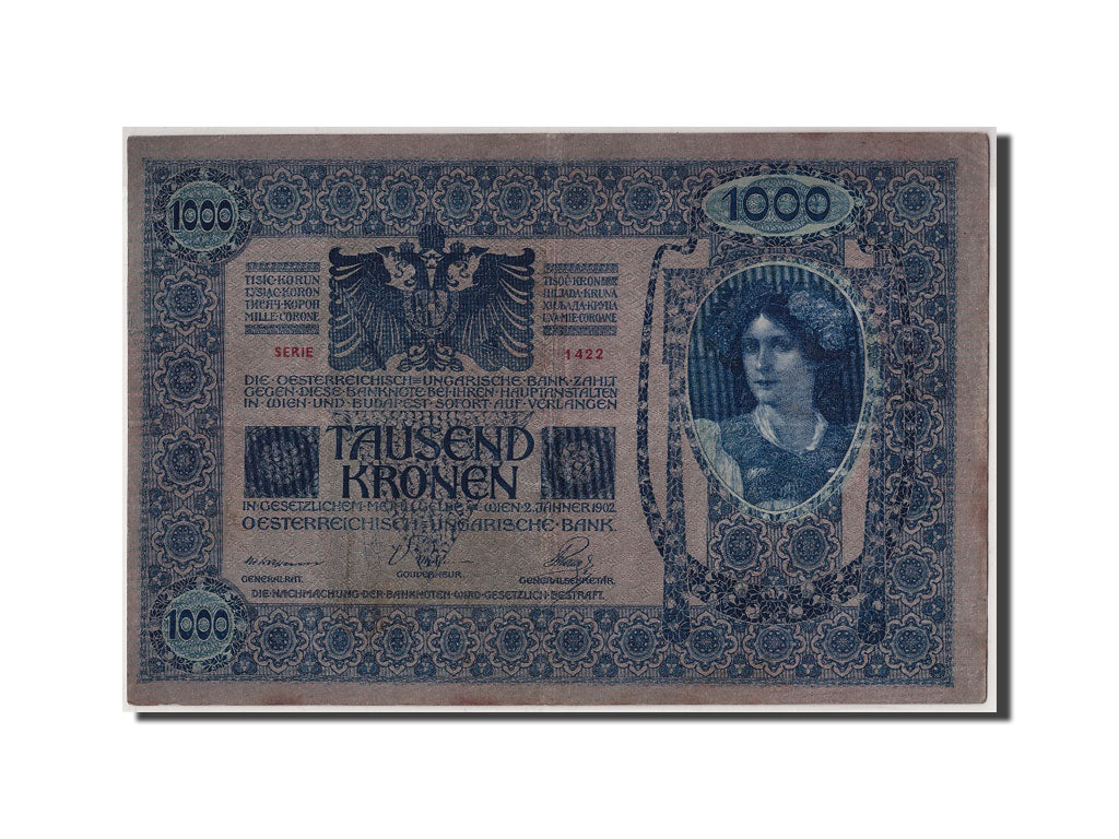 Austria, 1000 Kronen, Undated (1919), 1902-01-02, KM:59, EF(40-45)
