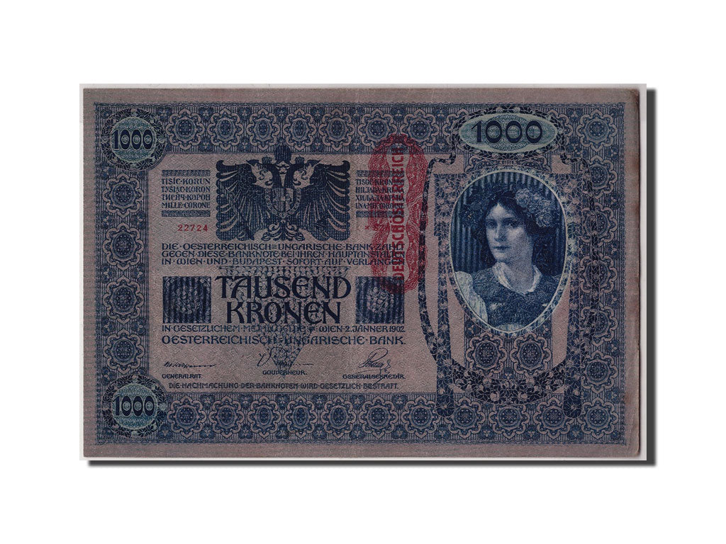 Austria, 1000 Kronen, Undated (1919), 1902-01-02, KM:59, EF(40-45)