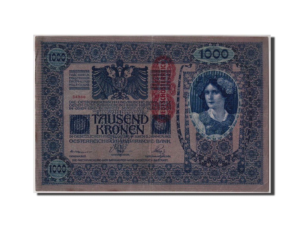 Banknote, Austria, 1000 Kronen, Undated (1919), 1902-01-02, KM:59, VF(30-35)