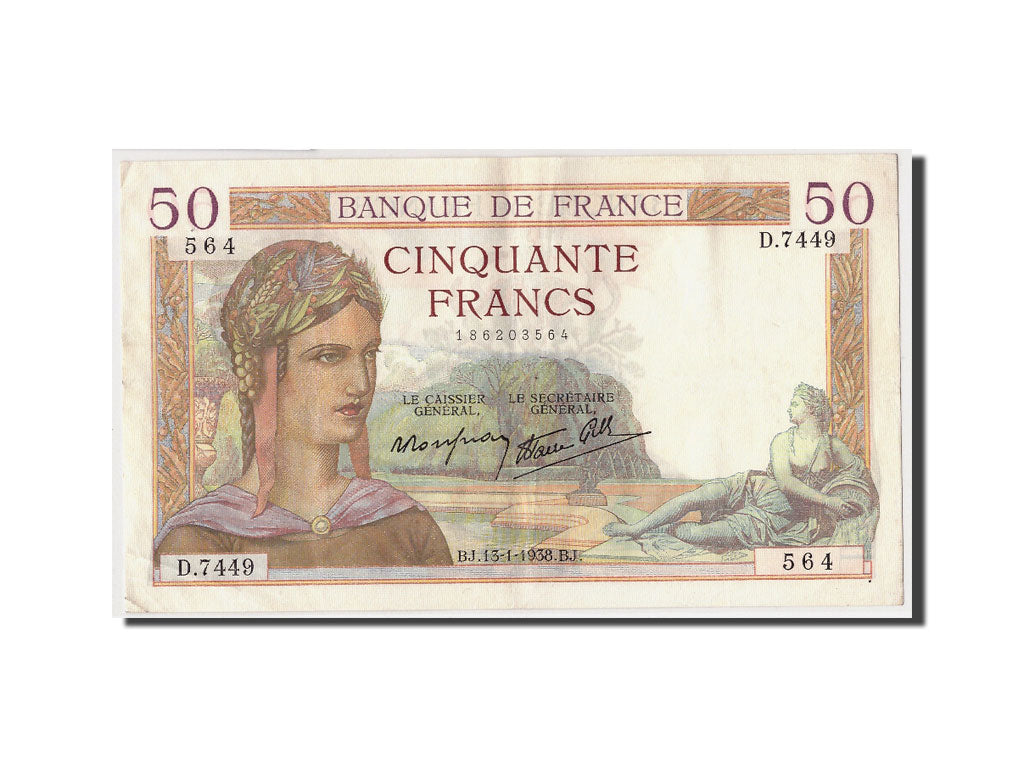 Geldschein, Frankreich, 50 Francs, 50 F 1934-1940 ''Cérès'', 1938, 1938-01-13