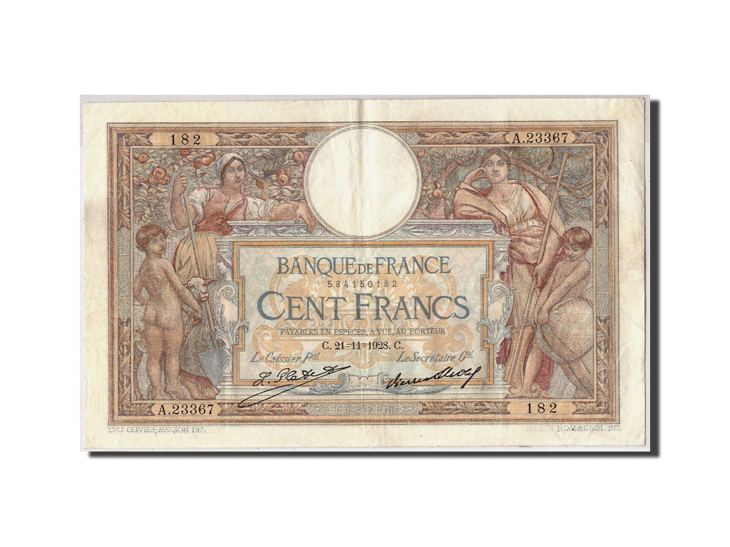 Banknote, France, 100 Francs, 100 F 1908-1939 ''Luc Olivier Merson'', 1928
