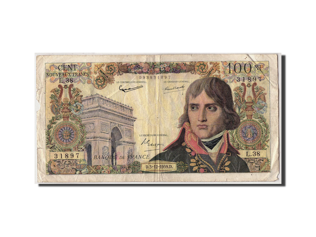 France, 100 Nouveaux Francs 1959-1964 ''Bonaparte'',KM:144a,1959-12-03,VF(20-25)