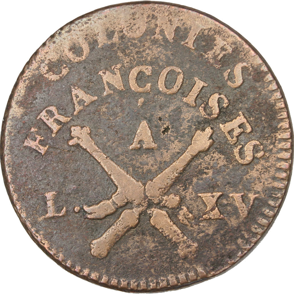 FRENCH COLONIES, 12 Deniers, Sol, 1767, Paris, KM #6, VF(30-35), Bronze, 12.67