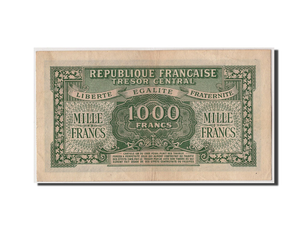 Francia, 1000 Francs, 1943-1945 Marianne, undated (1945), KM:107, Undated, SP...