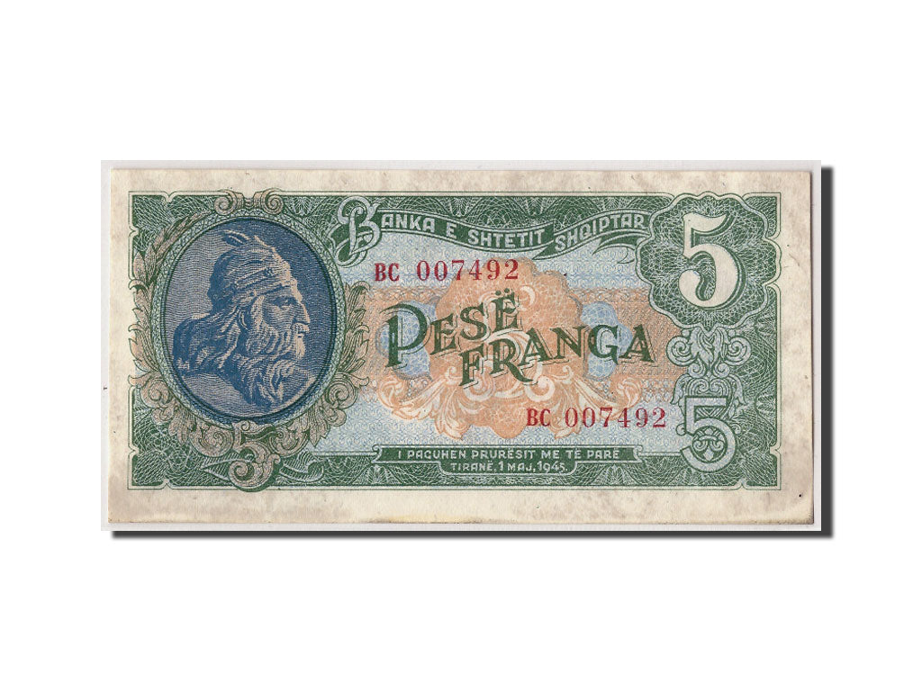 Albania, 5 Franga, 1945, KM:15, 1945-05-01, UNC(63)