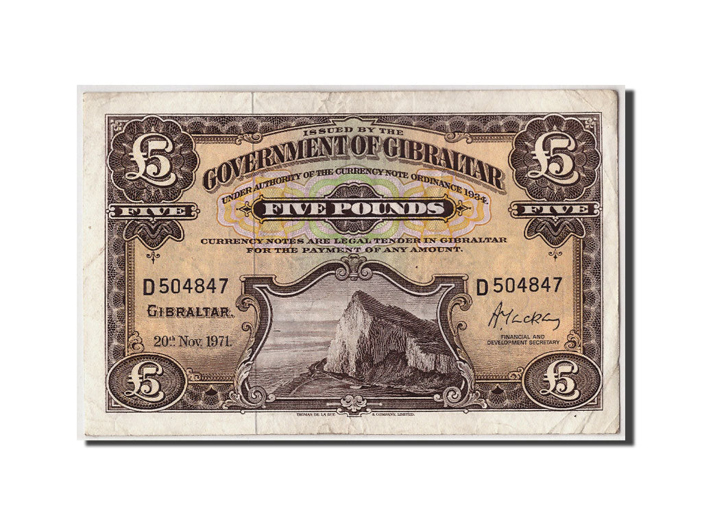 Gibilterra, 5 Pounds, 1971, KM:19b, 1971-11-20, MB+