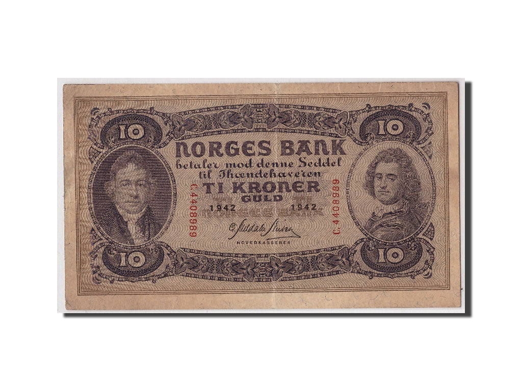 Norwegen, 10 Kroner, 1942, KM:8c, Undatiert, VF(30-35)