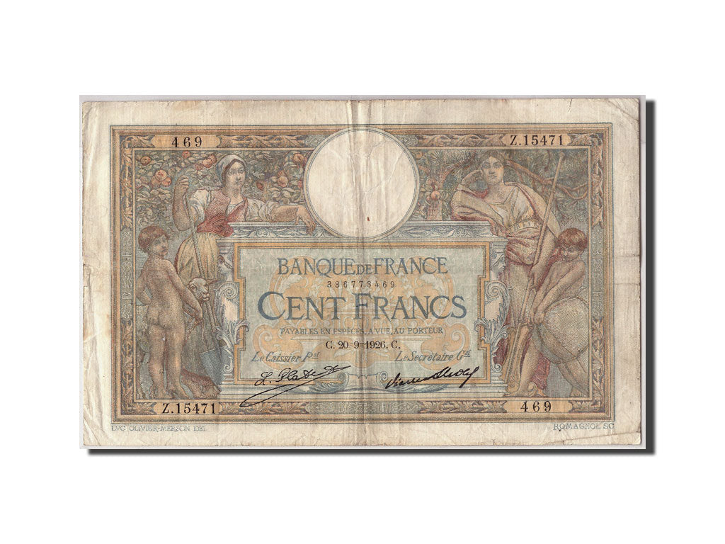Banknote, France, 100 Francs, 100 F 1908-1939 ''Luc Olivier Merson'', 1926