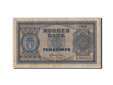 Norvegia, 5 Kroner, 1945, KM:25a, Undated, MB+