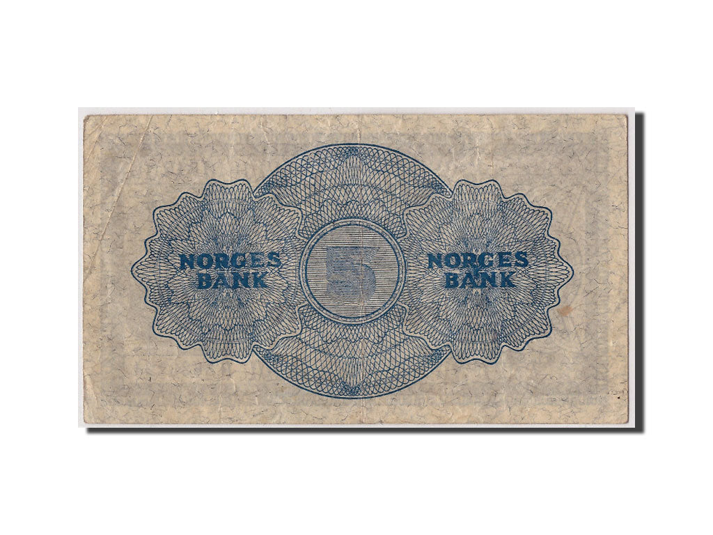 Norvegia, 5 Kroner, 1945, KM:25a, Undated, MB+