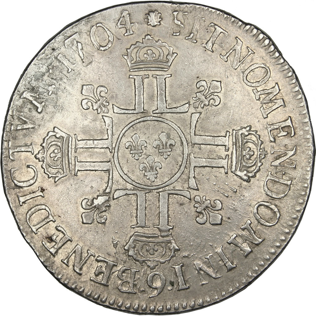 FRANCE, Écu aux 8 L 2e type, ECU, 1704, Rennes, KM #360.24, AU(50-53), Silver, .