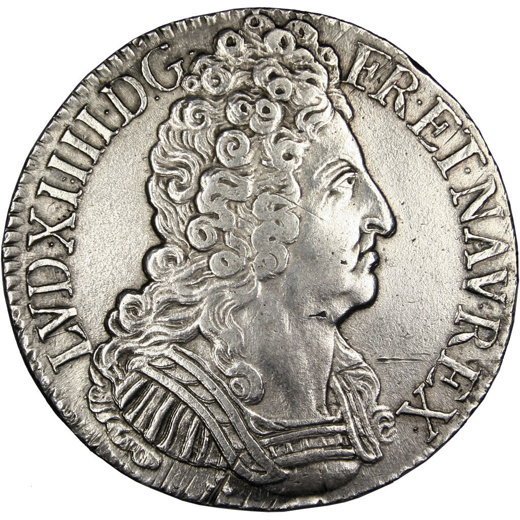 FRANCE, Écu aux 3 couronnes, ECU, 1710, Riom, KM #386.13, AU(50-53), Silver, ...