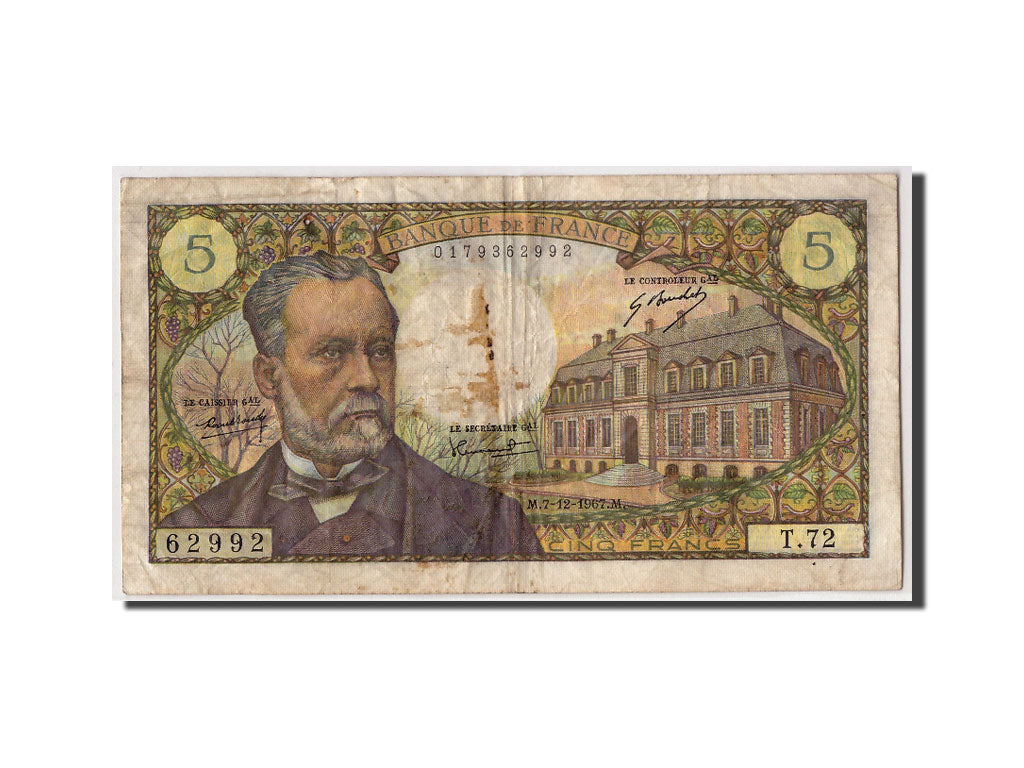 France, 5 Francs ''Pasteur'', 1967, KM:146b, Fayette:61.6, 1967-12-07, F(12-15)