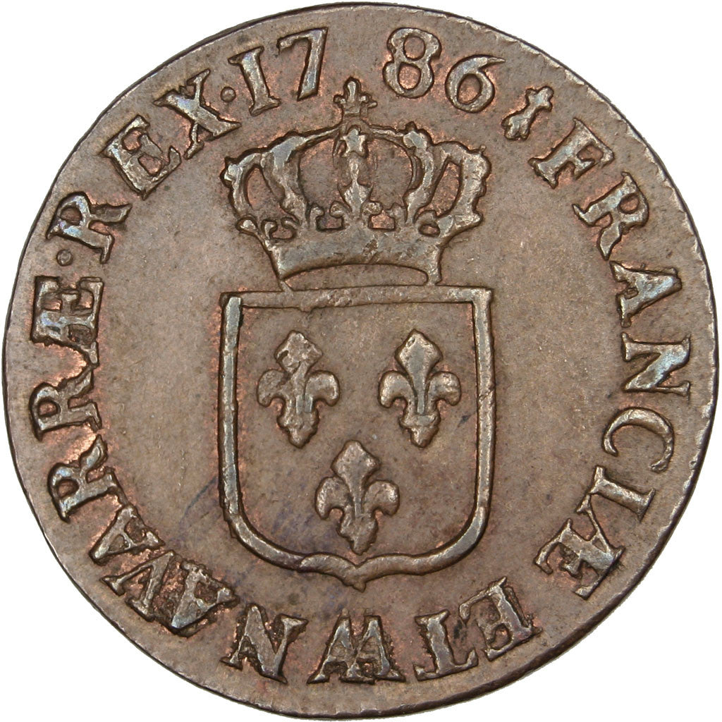 FRANCE, 1/2 Sol ou 1/2 sou, 1/2 Sol, 1786, Metz, KM #586.2, AU(55-58), Copper,..