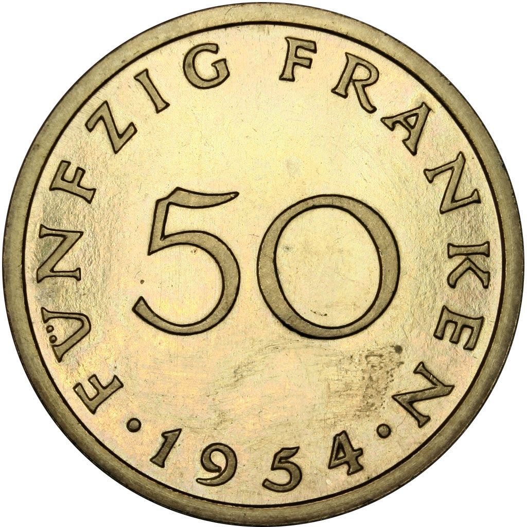 Coin, SAARLAND, 50 Franken, 1954, Paris, MS(63), Aluminum-Bronze, KM:E5
