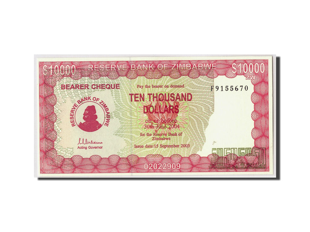 Zimbabwe, 10,000 Dollars, 2003, KM:22b, 2003-09-15, UNC(65-70)