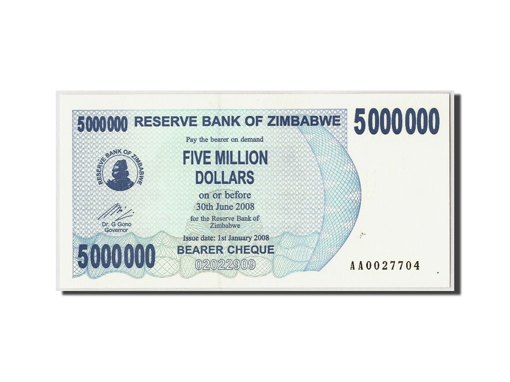 Banknote, Zimbabwe, 5 MillionDollars, 2008, 2008-01-01, KM:54, UNC(65-70)