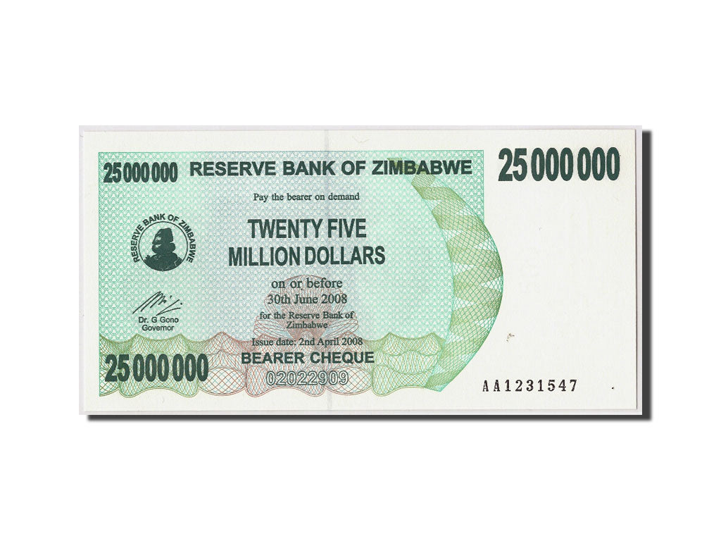 Geldschein, Simbabwe, 25 Million Dollars, 2008, 2008-04-02, KM:56, UNZ