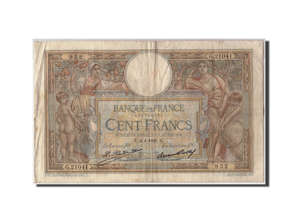 France, 100 Francs L.O. MERSON,1928, KM:78b, 1928-04-02, VF(20-25), Fayette:24.7