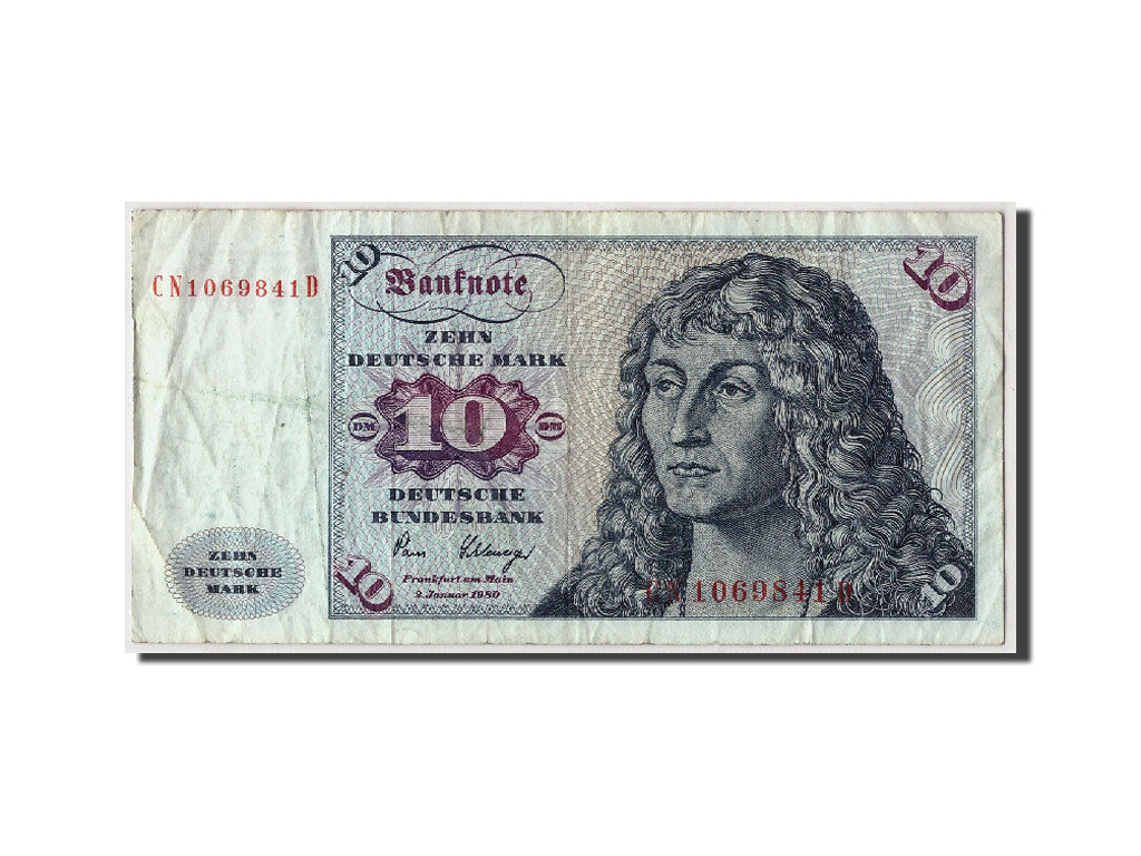 GERMANY - FEDERAL REPUBLIC, 10 Deutsche Mark, KM:31d, 1980-01-02, VF(30-35)