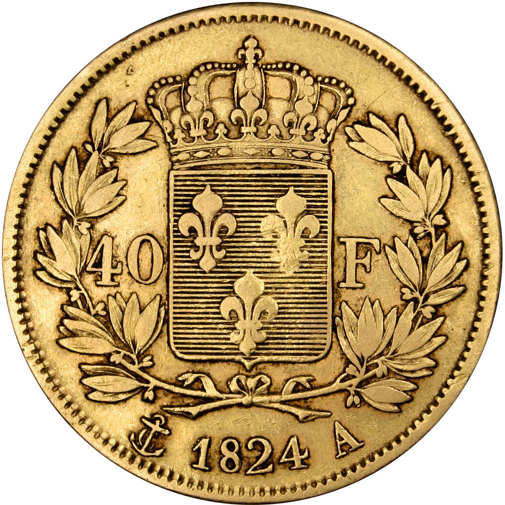 Moneta, Francia, Charles X, 40 Francs, 1824, Paris, BB, Oro, Gadoury:1105