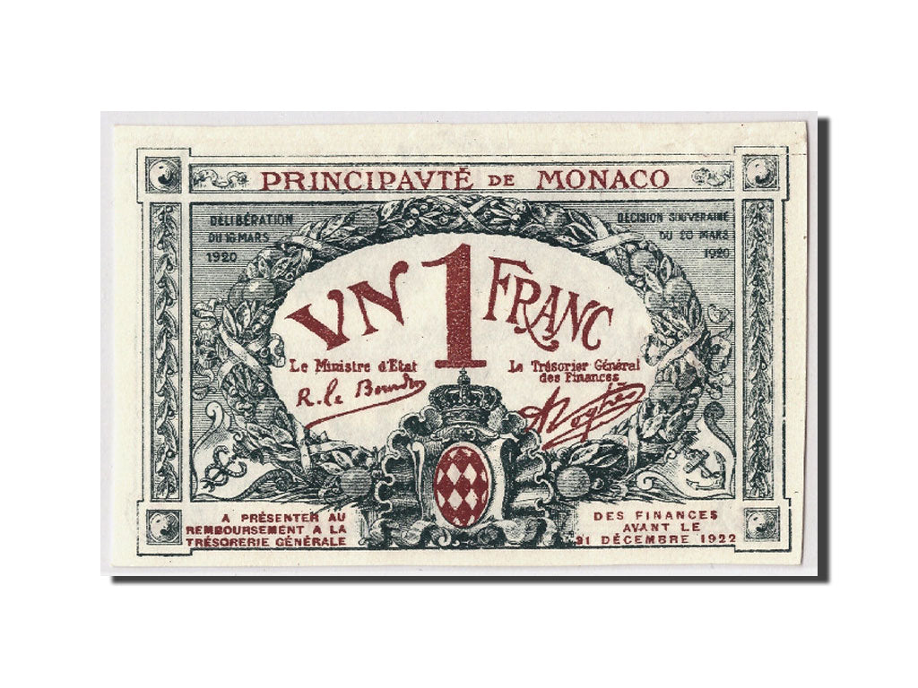 Monaco, 1 Franc, 1920, KM:5, 16-03 (20-03) 1920, UNC(63)