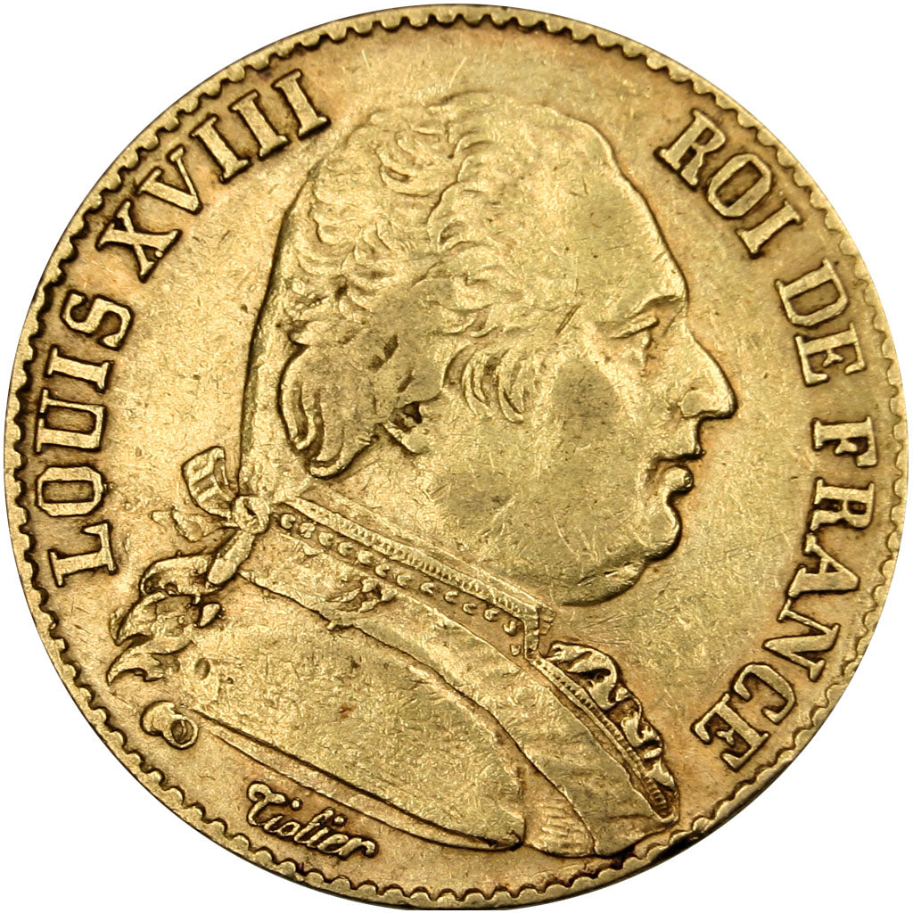 FRANCE, Louis XVIII, 20 Francs, 1814, Paris, KM #706.1, AU(50-53), Gold,...