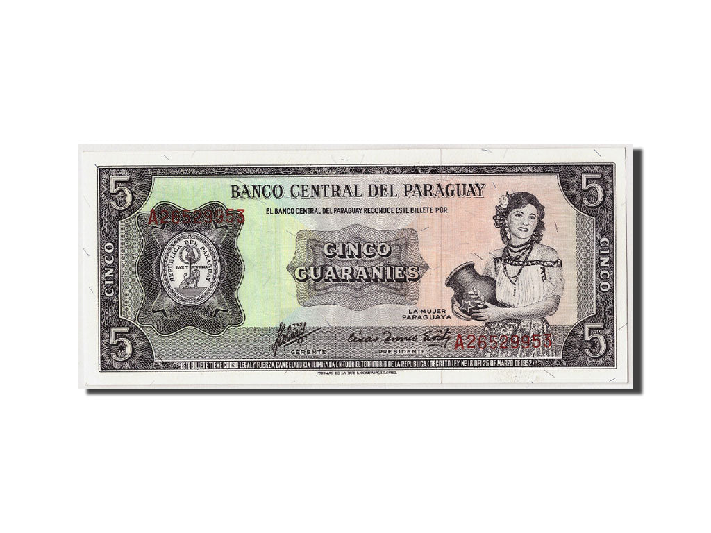 Banconote, Paraguay, 5 Guaranies, L1952, KM:194, 1952-03-25, FDS
