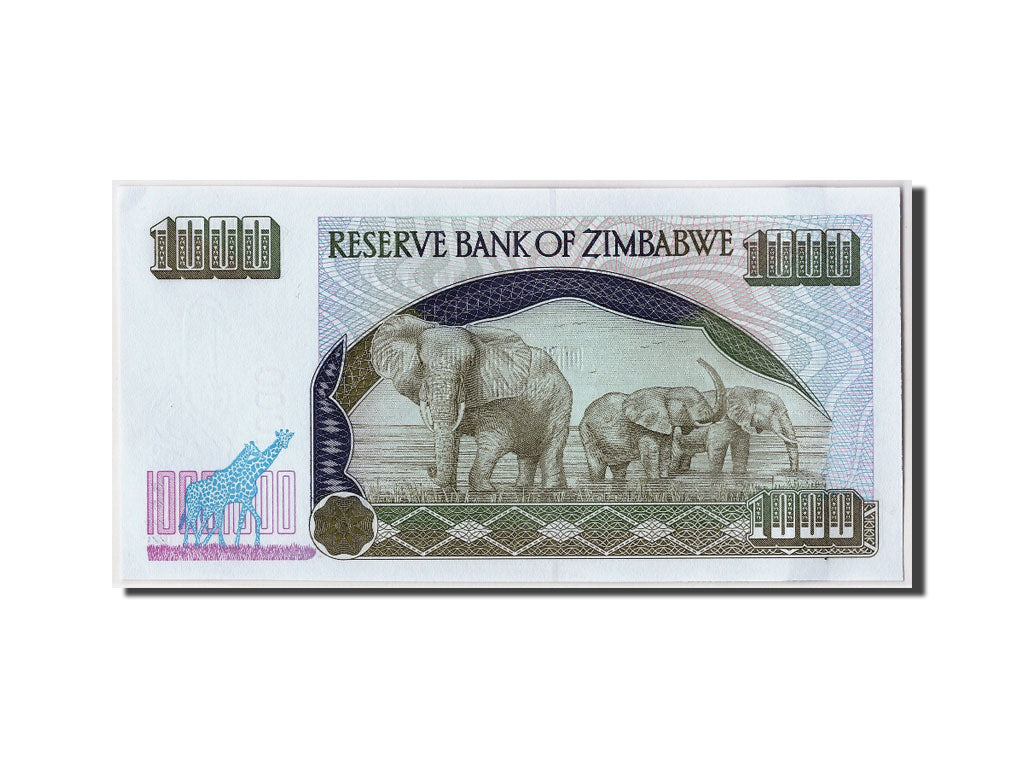 Banconote, Zimbabwe, 1000 Dollars, 2003, KM:12b, Undated, FDS