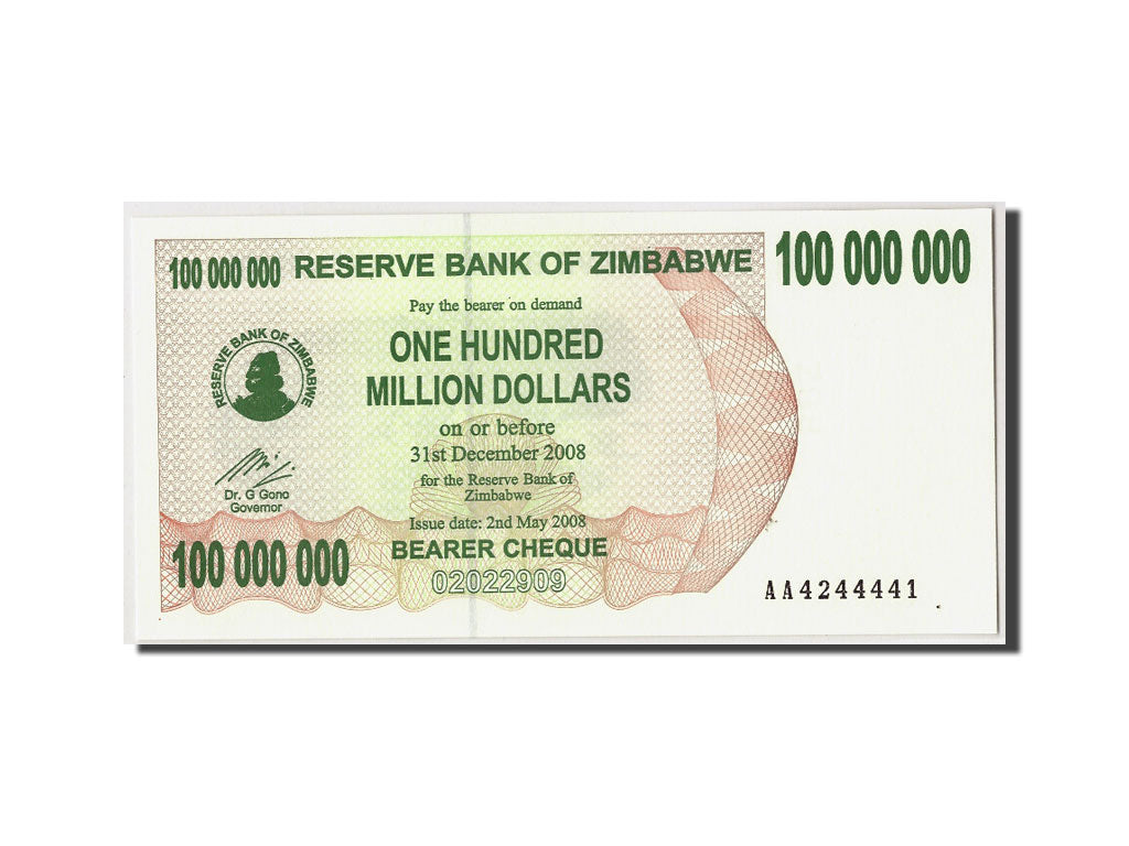 Banconote, Zimbabwe, 100 Million Dollars, 2008, KM:58, 2008-05-02, FDS