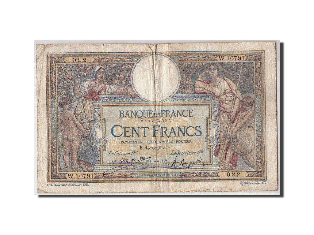 Banknote, France, 100 Francs, 100 F 1908-1939 ''Luc Olivier Merson'', 1924