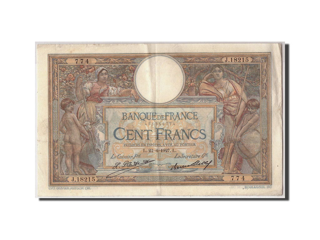 Billet, France, 100 Francs, 100 F 1908-1939 ''Luc Olivier Merson'', 1927